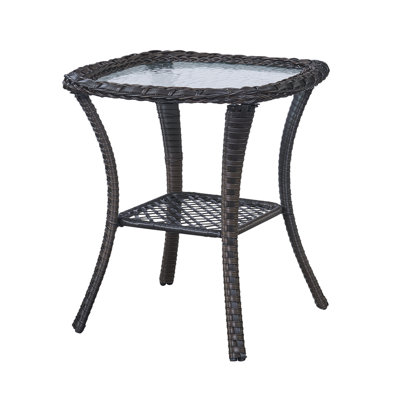 Heritage Outdoor All-Weather Wicker Patio Side Table With Tempered Glass Top And Storage