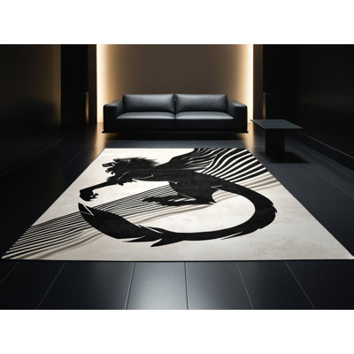 Tapis moderne gris lavable à la machine osckar Manticore - reliure noire