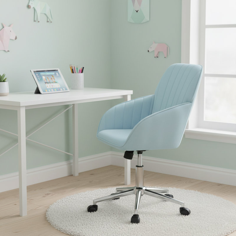 Chaise de bureau moderne et ajustable avec coussin moelleux, pieds en métal, Bleu pastel