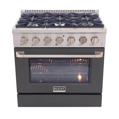 KUCHT Professional 36 in. 5.2 cu. ft. Propane Gas Range with Sealed Burners and Convection Oven in Stainless Steel with Cement Grey Oven Door