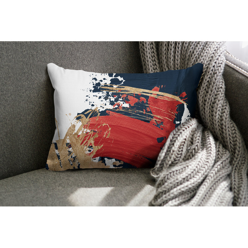 Coussin lombaire abstrait intérieur / extérieur, Rouge / or / blanc