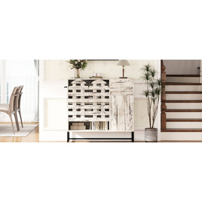 Armoire de rangement rustique de 44,3 po avec tiroir et tablettes ouvertes pour la chambre à coucher, console de couloir - café, blanc vieilli, cadre avec portes de couloir, rangement de table d'entrée, esthétique rétro,