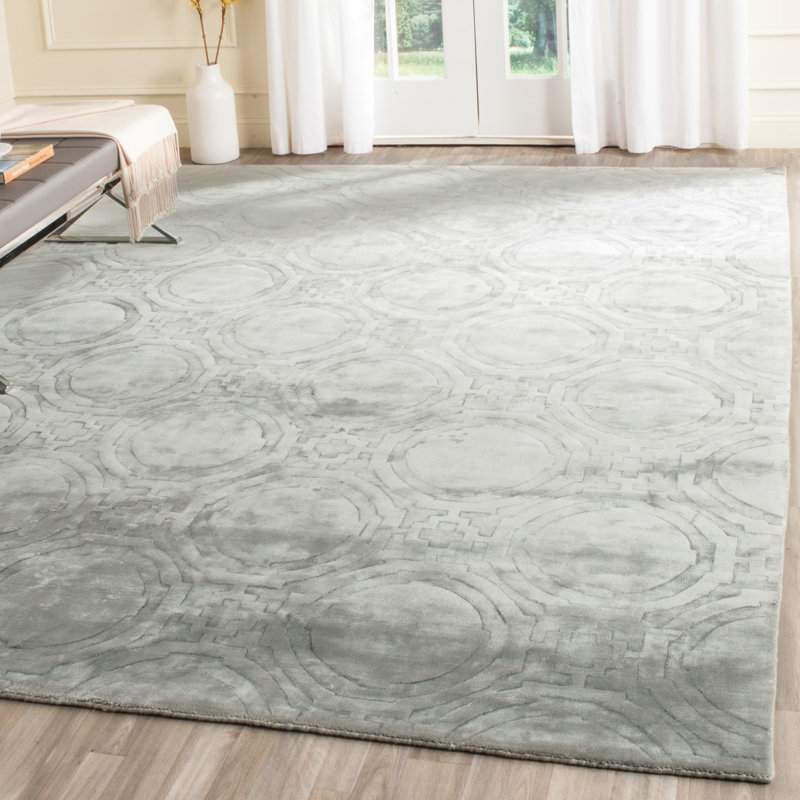 Tapis géométrique gris clair noué à la main Kyle, Rectangle 9 pi x 12 pi