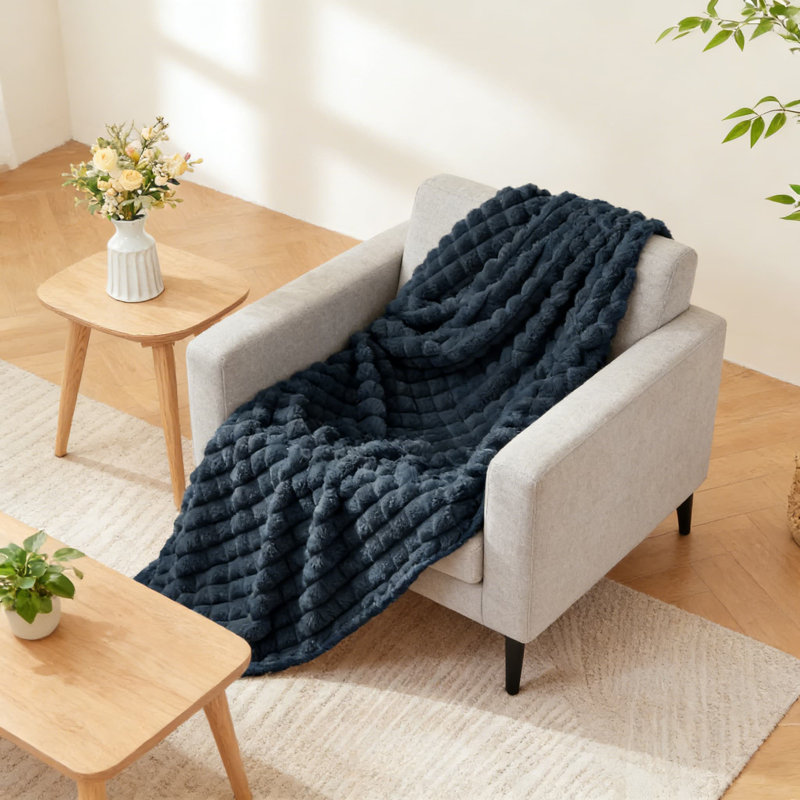 Jeté luxueux en molleton à carreaux 3D, couverture moelleuse douce et chaude pour canapé, lit et décoration intérieure