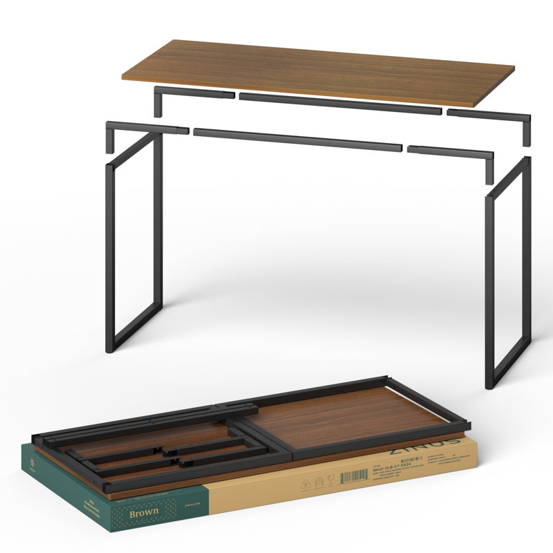 Santrell Metal Base Writing Desk, Brown/Black, 29" H x 47" W x 24" D