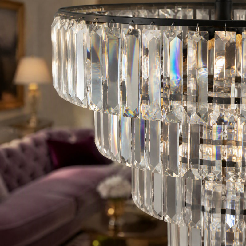 Lustre en cristal 5 niveaux, Noir mat