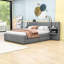Grand lit plateforme tapissier avec lumières de lecture intégrées, grand rangement et lit gigogne simple-368080485