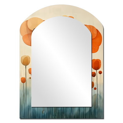 Aquarelle couleur automne champ de Renoncule - miroir mural asymétrique décoratif Renoncule, miroir arqué traditionnel, impression d'art en métal
