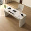 Bureau rectangulaire à 3 tiroirs 70,87 "en pierre blanche + bois massif + bois manufacturé + cuir-109788871