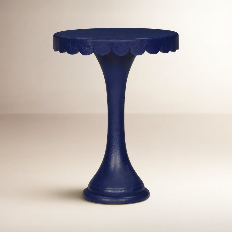 Madeline Scalloped Round Drink Table Navy Blue, Navy Blue