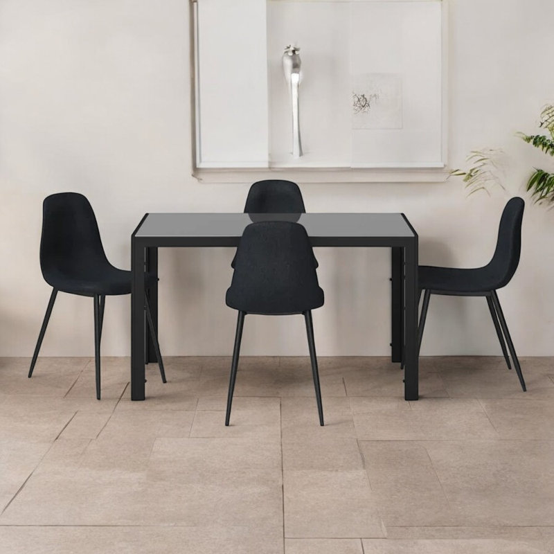 5-Piece Black Dining Table Set For 4, 51" Modern Kitchen Table And Chairs Set With Sleek Top & 4 Upholstered Fabric Chairs, Space-Saving Dining Room Furniture With Metal Frame, Black
