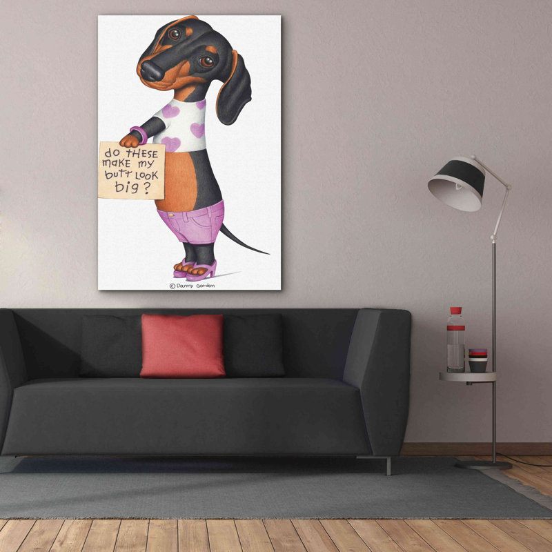 «Black Dachshund Top Shorts Sandals» par Danny Gordon, reproduction d'art sur toile, H 18 po x l 12 po x P 0,75 po