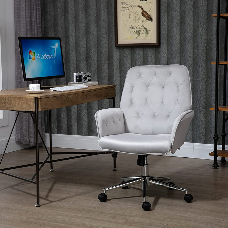Farnum Velvet Office Chair, Light Grey