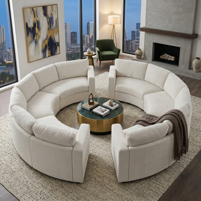 Canapé modulaire courbé modulaire, 2 ensembles de canapés semi-circulaires en chenille à 3 places, canapé rond moderne à assise profonde avec revêtement doux, canapé contemporain pour salon et appartement