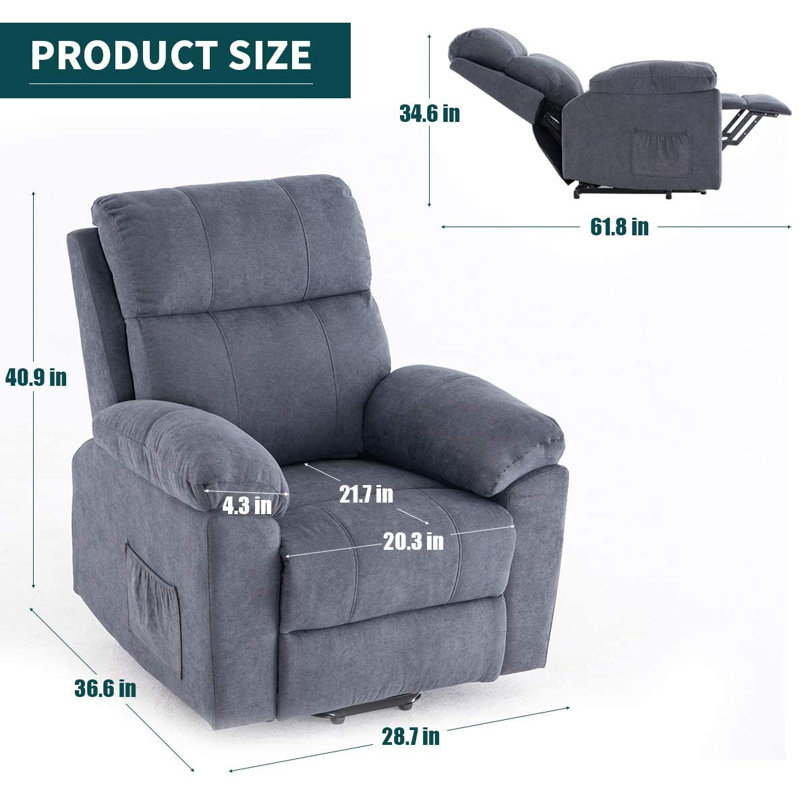 Fauteuil de massage inclinable électrique chauffant EROMMY, Mélange de lin gris