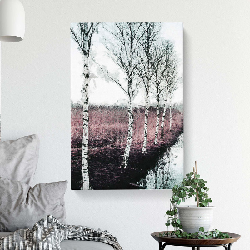 Row of Birch Trees - Wrapped Canvas Painting Print, 76cm H x 50cm W x 3cm D