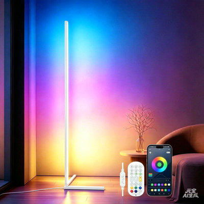 L Shape RGB Corner Floor Lamp, App & Remote & Button Control LED Ambient Corner Light, Music Sync Colour Changing Standing Floor Lamp for Living Room, Bedroom, Gaming Room