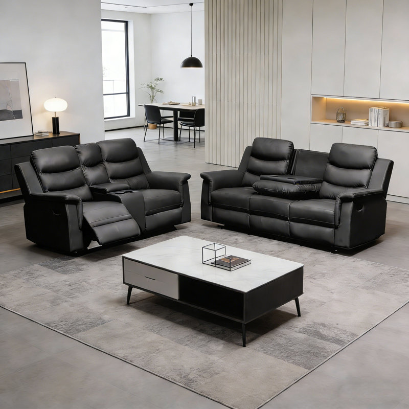 Fauteuils inclinables de luxe avec console, matériau PU, style moderne pour la maison