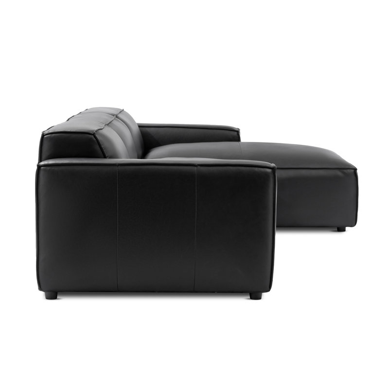 Hamall Nathan Full Aniline Leather Modular Sofa With Down Feather, Right Hand Facing, Black Genuine Leather