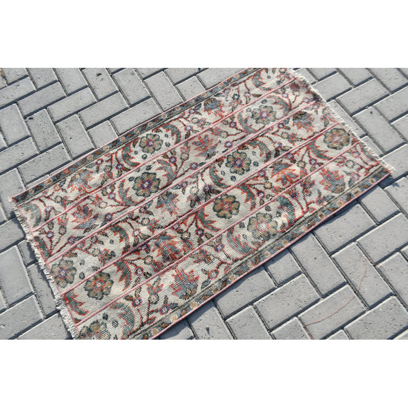 Tapis turc rétro Oushak de couleur verte, idéal pour le vestibule et la cuisine fabriqué à la main avec un motif tribal