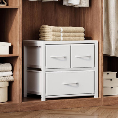 Stackable 3-Drawer Fabric Dresser with Waterproof Wood Top – Closet Organizer & Storage Drawers for Bedroom, Modern Metal Frame Design (2 Tier-1 Pack