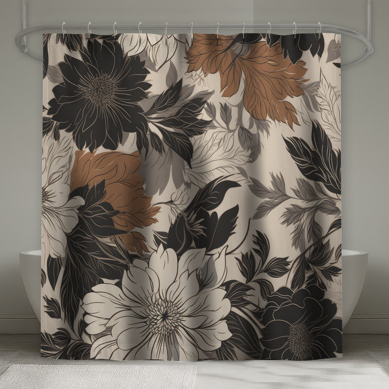 Brown Flowers Shower Curtain, 73" H x 70" W