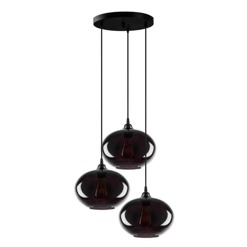 Lustre de style industriel, hauteur réglable, 47,6 po x 24 po | Corps en métal avec capuchon en verre de fumée, type de douille: 3 x E27 Max 40W | Design scandinave nostalgique, parfait pour les salles à manger et les espaces de vie