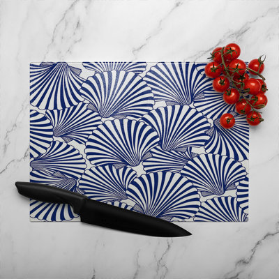 Striped Sea Shells Glass Chopping Board
