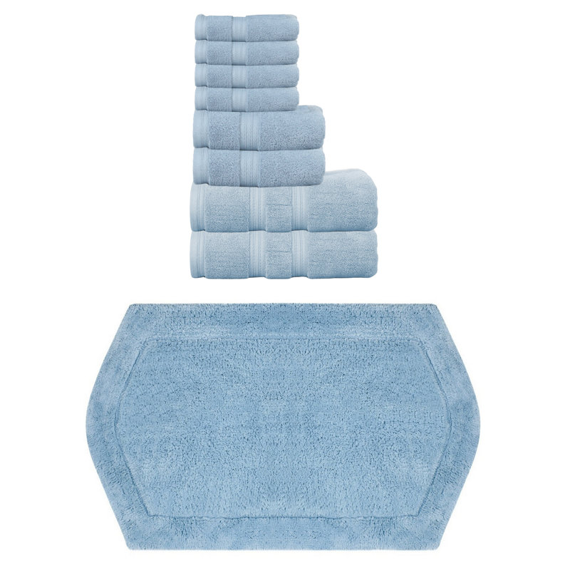 Ensemble de serviettes 100% coton et tapis de bain 1 pièce Bryd Collection, Bleu