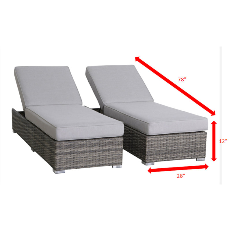 Beaminster Fully Assembled Outdoor Wicker Chaise Lounge Set with Table, Mixed Gray