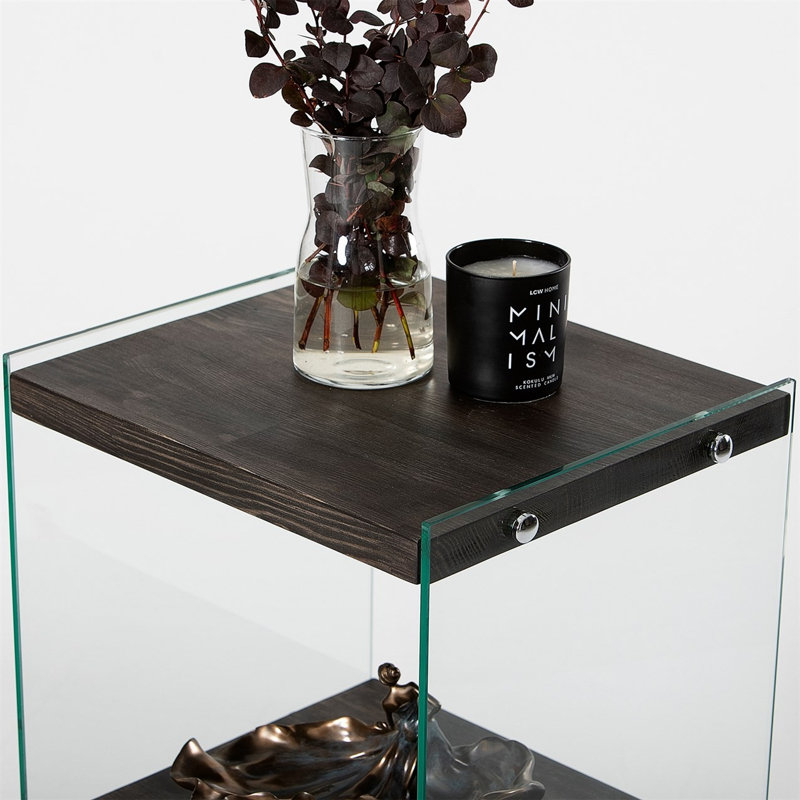 Bibliothèque moderne et industrielle, anthracite, 15,7 po x 31,5 po x 13,8 po | Tablettes 100% verre trempé, structure 100% bois massif | Conception élégante pour le bureau à domicile, le salon et les espaces d'étude, solution de rangement élégante et durable