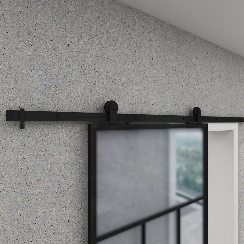Metal and Glass Division Barn Door with Installation Hardware Kit, Frosted