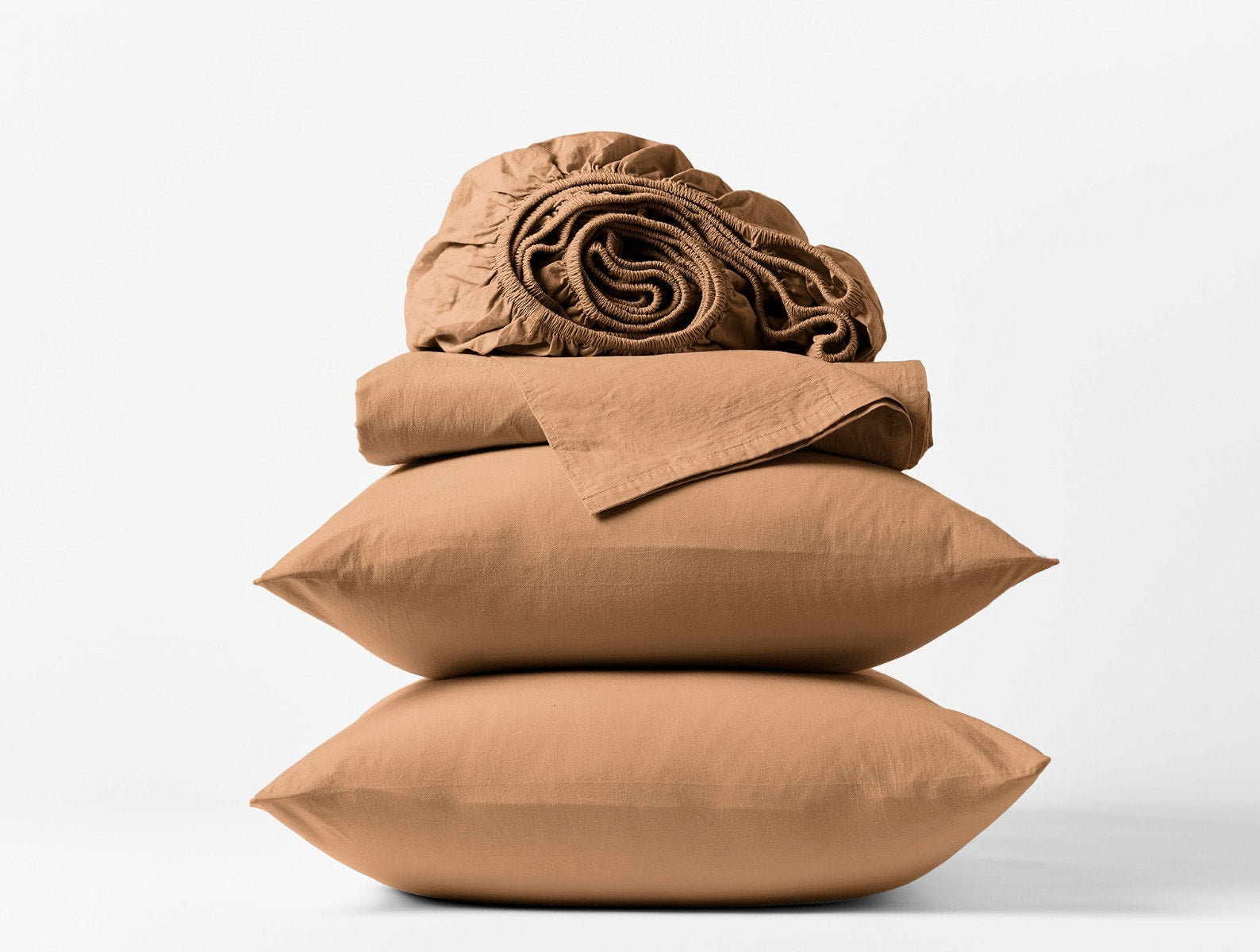 Organic Crinkled Percale 100% Cotton Percale Sheet Set, Full Sheet Set with 2 Pillowcases, Ginger