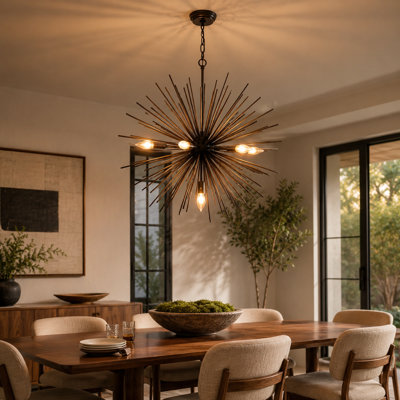 Everitt 7 - Light Dimmable Sputnik Sphere Modern Chandelier with Wrought Black Iron Accents for Living Room or Dining Room