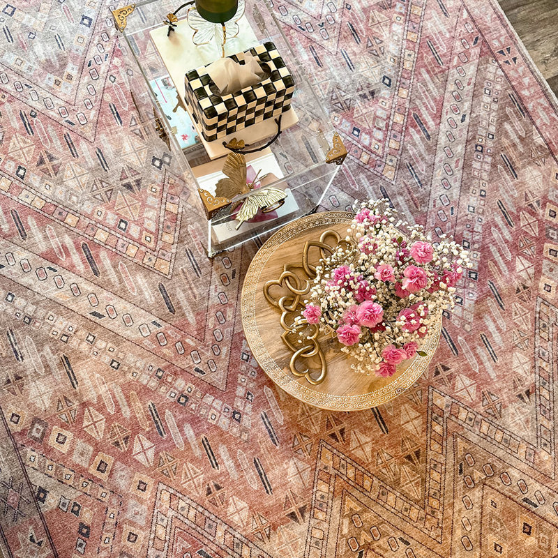 Tapis tissé à plat à chevrons rose rétro Ervin Anya, Rectangle 6 pi x 9 pi