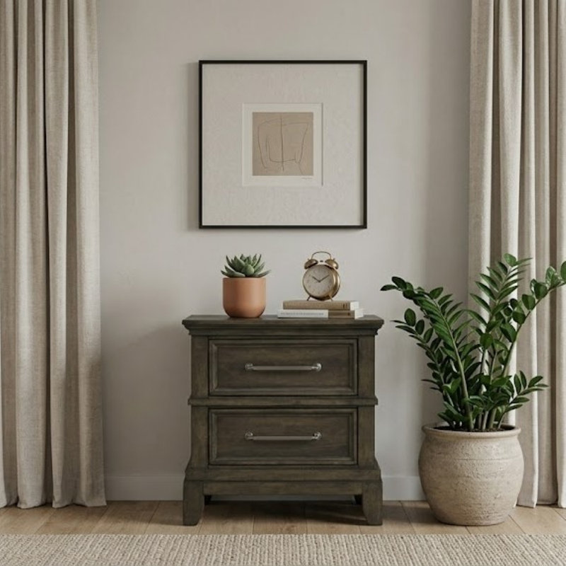 2 tiroirs gris W Table de chevet
