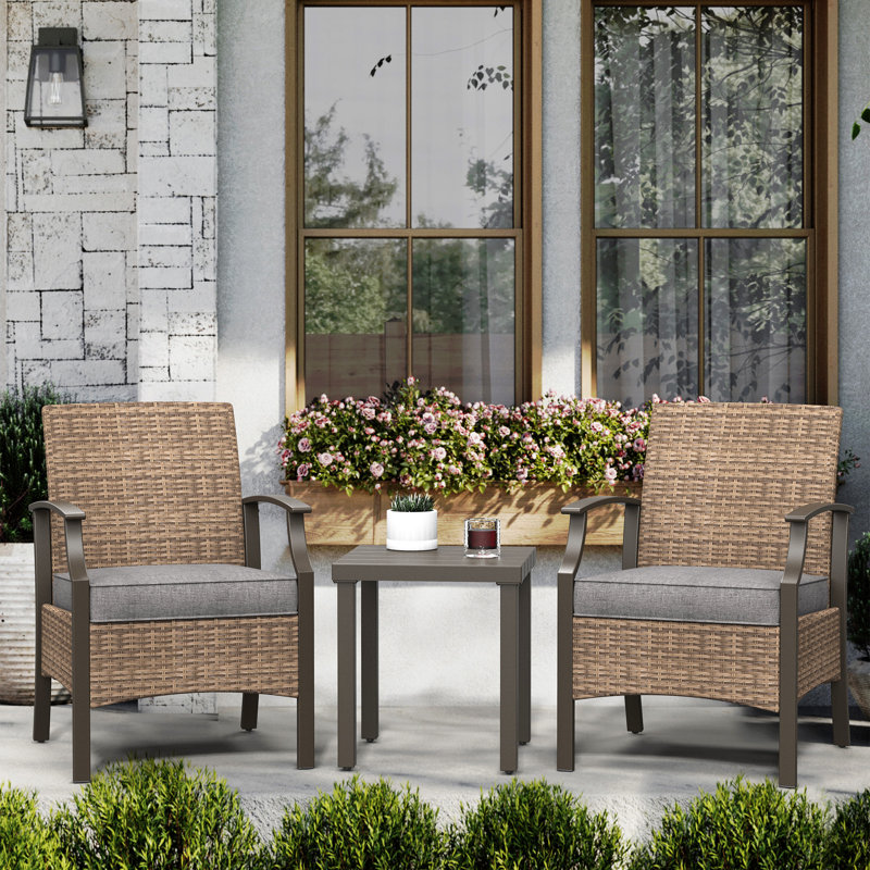 2 - Person Patio Conversation Set with Cushions, Brown Frame/Gray Cushion