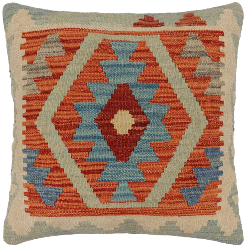 Coussin rustique Kilim, H 20 po x l 20 po, Rouge / bleu / orange / beige