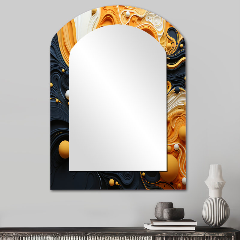 Orange minimaliste noir coulant harmonie - miroir mural minimaliste arche, miroir asymétrique moderne, art imprimé en métal
