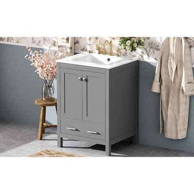 Meuble-lavabo de style transitionnel de 24 po avec rangement spacieux, conception à fermeture en douceur et panneaux