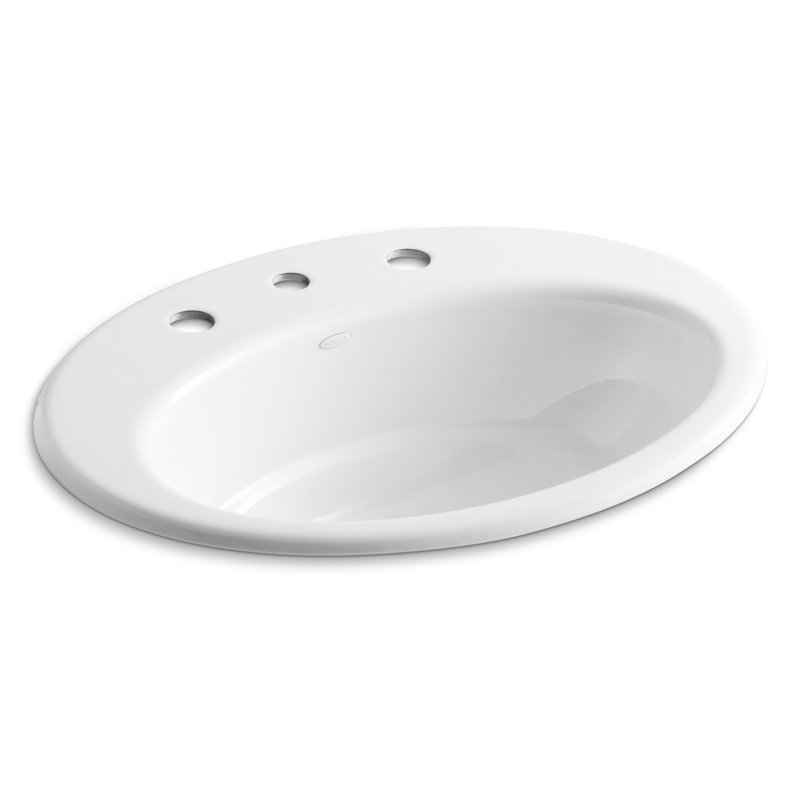 Lavabo de salle de bain ovale encastré en métal avec trop-plein Thoreau, Blanc