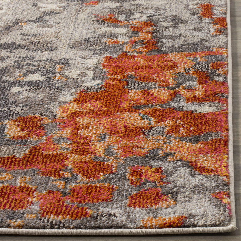 Tapis abstrait Hertzler, Tapis de couloir 2 pi 2 po x 16 pi, Gris / Orange