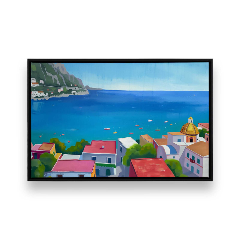 Amalfi Blue Horiz, H 33 po x l 49 po, Cadre flottant, Noir satiné