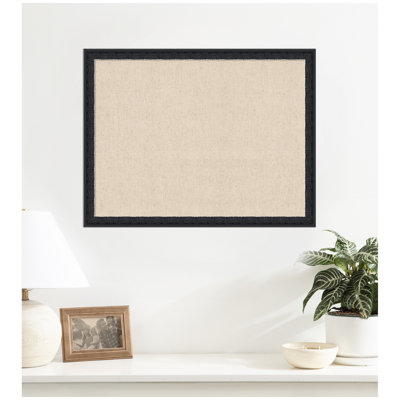 Kate and Laurel Framed Fabric Pinboard Neutral Weave Printed Linen Casual Bulletin Board for Use as a Vision Board or Wall Organization