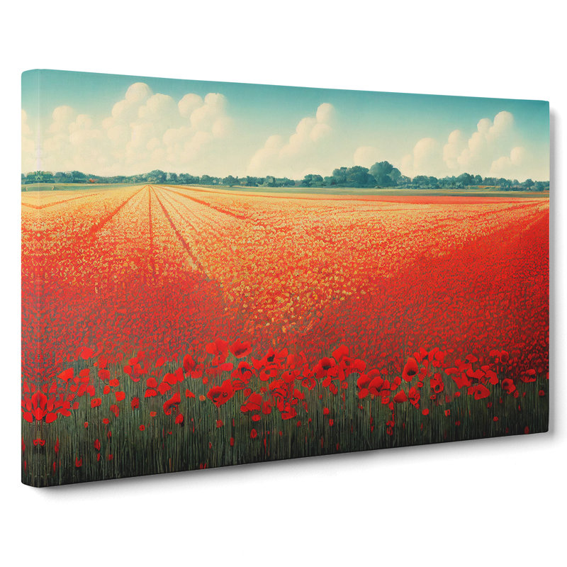 Eye Opening Poppy Field Flowers - Wrapped Canvas Painting, 35cm H x 50cm W x 3cm D