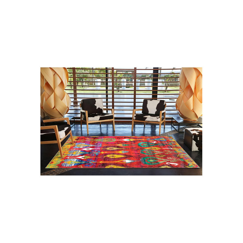 Tapis décoratif tissé à motif rouge Red Tone, Sous-tapis carré 3 pi 3 po inclus