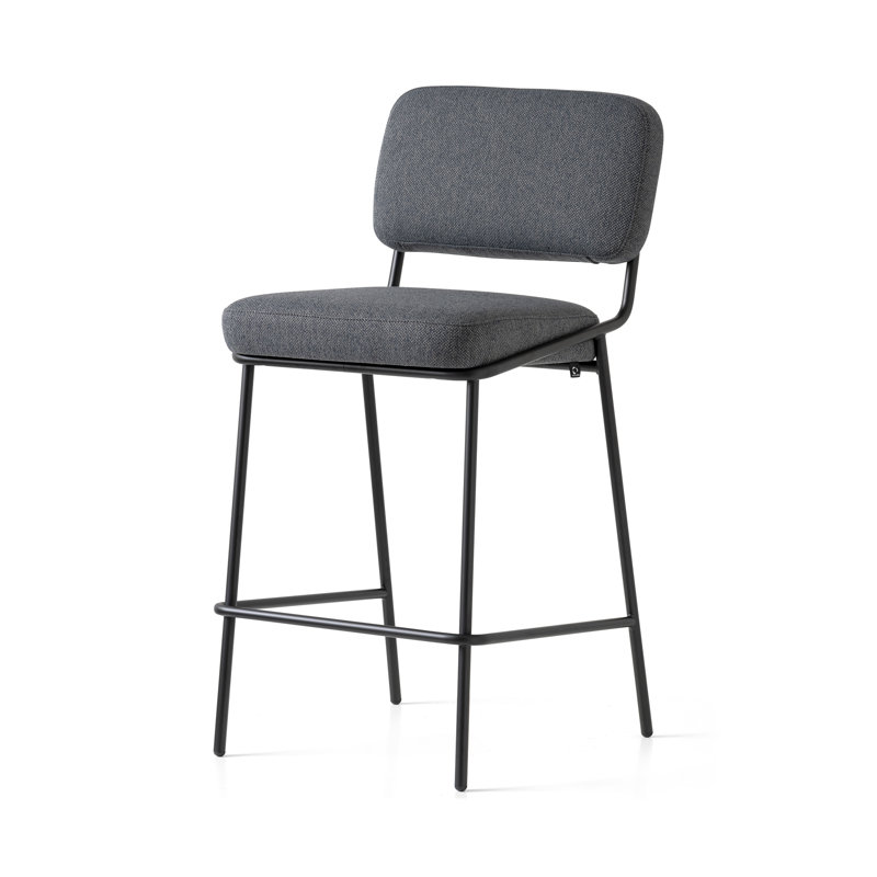 Sixty Upholstered Counter Stool with Metal Frame, Black, Counter Stool (25.63" Seat Height), Painted Brass