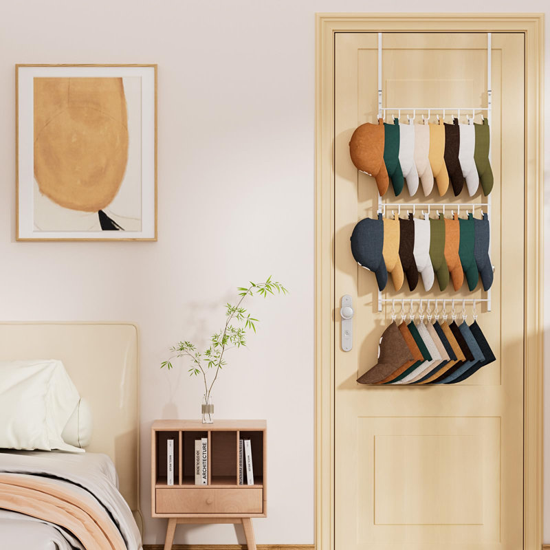 Over Door Hat Rack, 3 Tier Wall Mounted Hat Holder With 16 Hooks And 10 Movable Clips, Cap Hanger Storage Up To 26 Caps