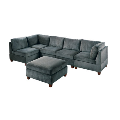 Ensemble modulaire 6 pièces gris, caractère chenille, cadre en bois gris avec panneau,