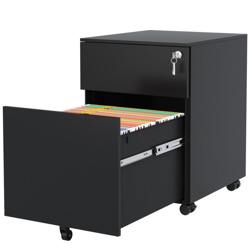 Classeur en acier avec serrure, 2 tiroirs, Costumes légal / lettre / A4 / F4, bureau à la maison à l'allure branchée, tiroir noir